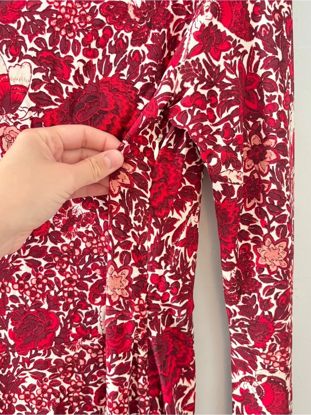 Tory Burch Ria Floral Print Midi Dress Boat Neck Long Sleeve Sheath Red